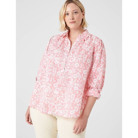 Lane Bryant Tops - Lane Bryant Floral Cotton Popover Button Shirt Blouse Pink Plus Size 18/20 2X